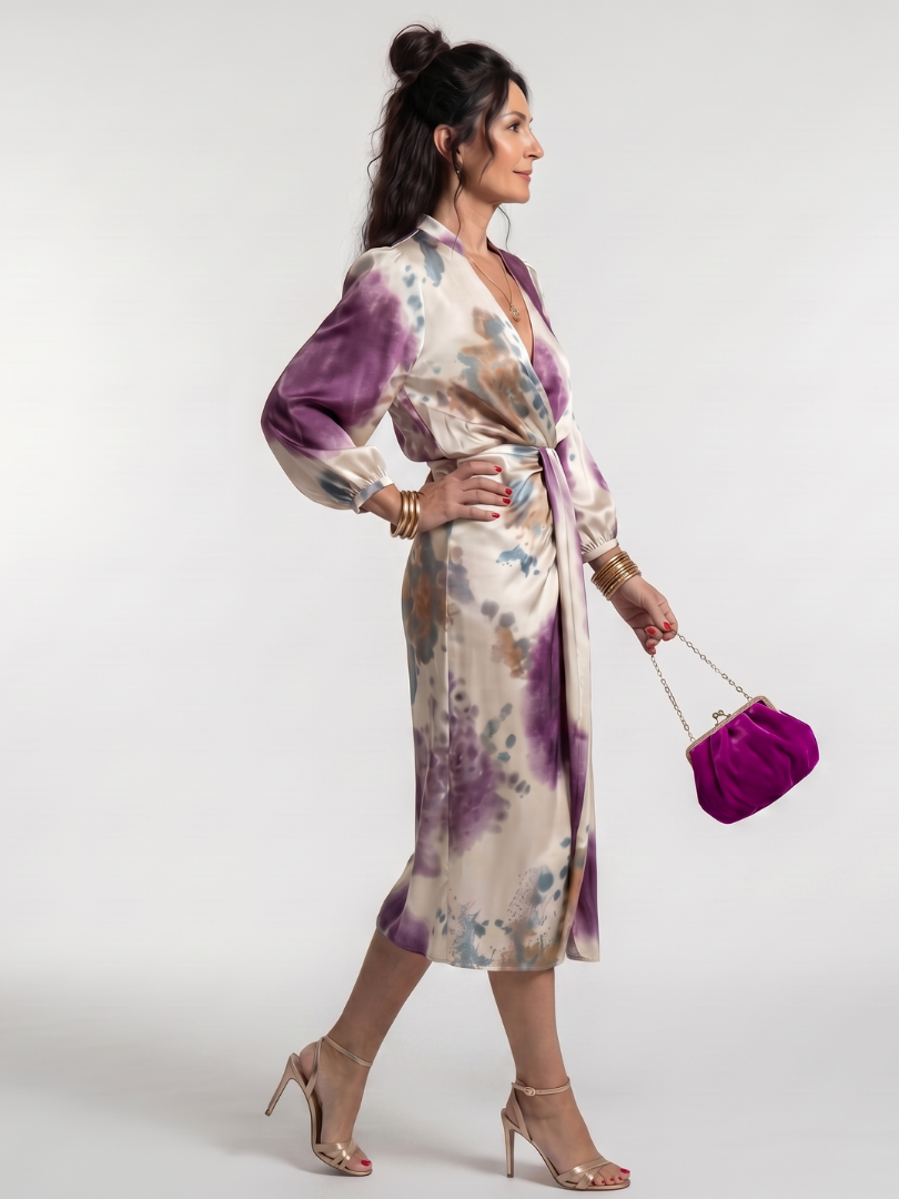 Valentina | Midikleid mit gekreuztem Wickel-Taillenband und Print