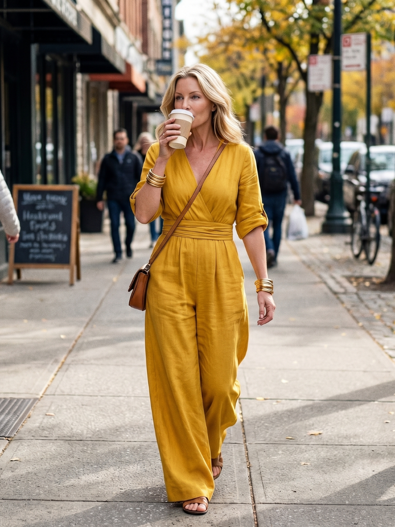 Wanda | Vorne gekreuzter Jumpsuit mit weiten Beinen
