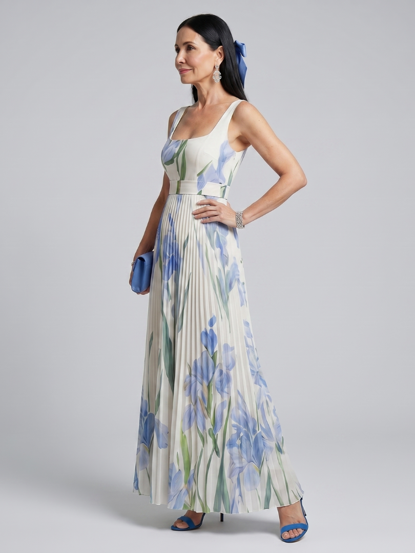 Ophelia | Ärmelloses Midikleid mit eckigem Ausschnitt und Blumenmuster