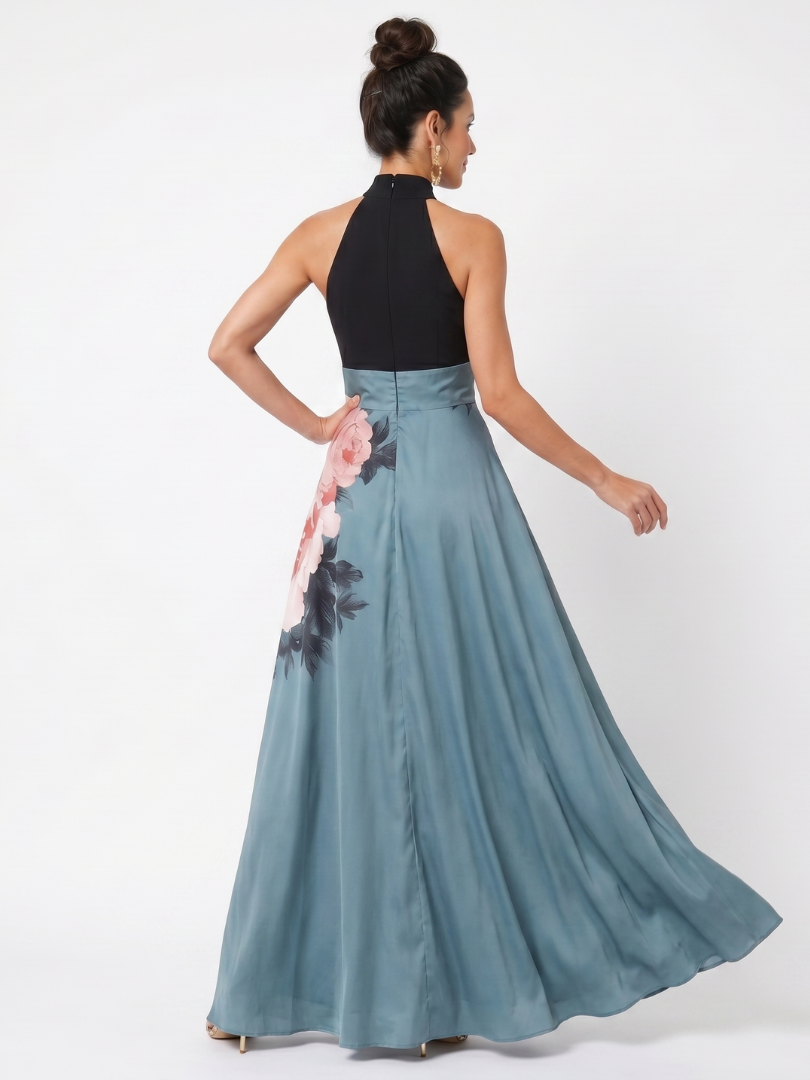 Olympas | Maxikleid mit Neckholder und geblümtem Rock