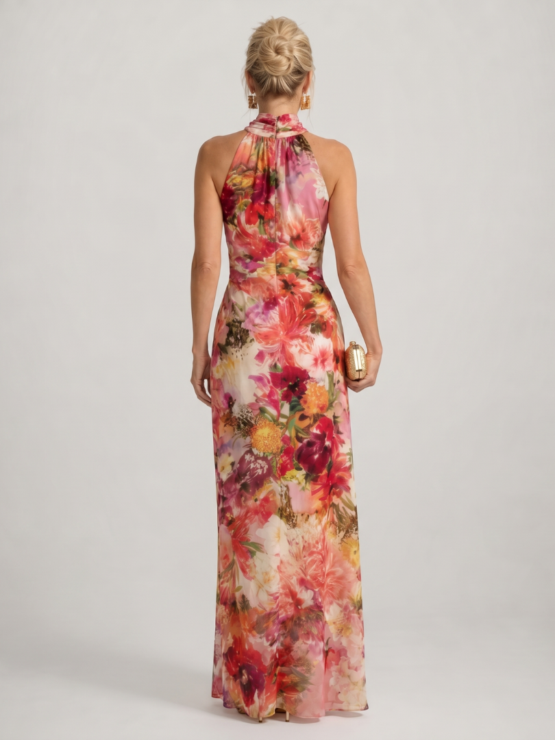 Elisabetta | Maxikleid mit Neckholder-Ausschnitt und Blumenmuster