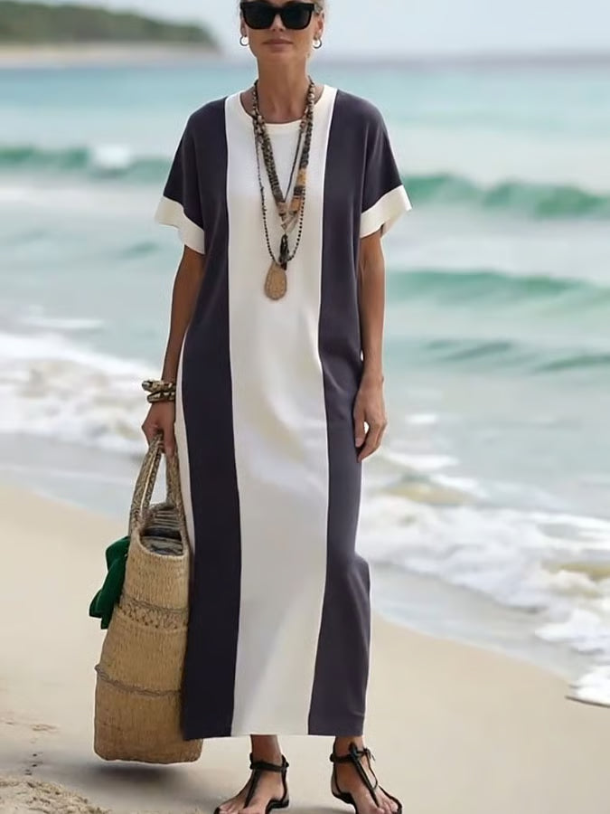 Langes Kleid mit eleganten Farbblöcken