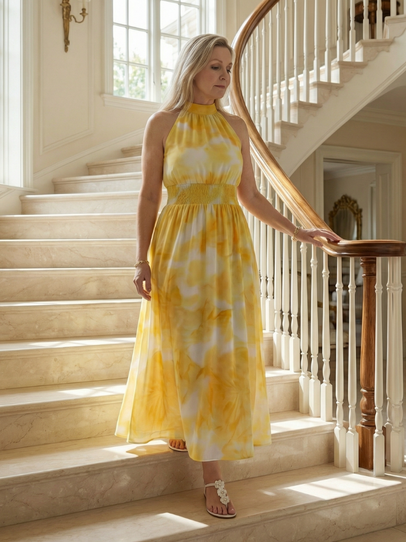 Sylin | Midikleid mit gerafftem Neckholder-Ausschnitt