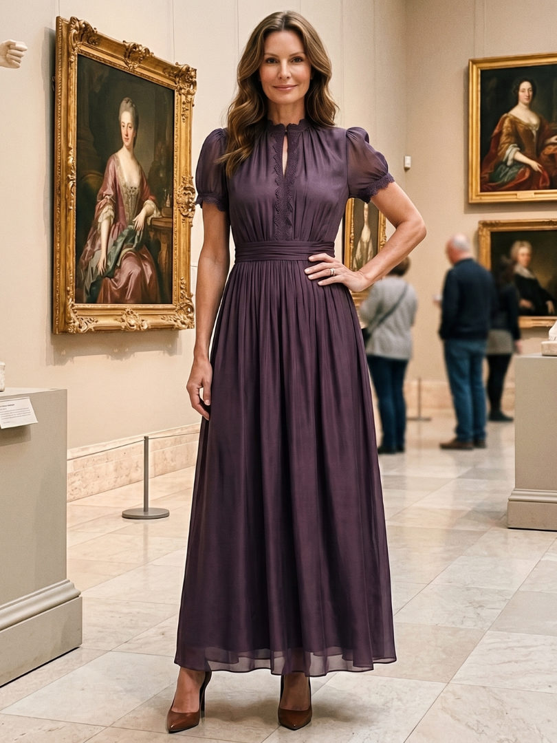 Elia | Maxikleid mit gerafften Taille und Schlüssellochausschnitt