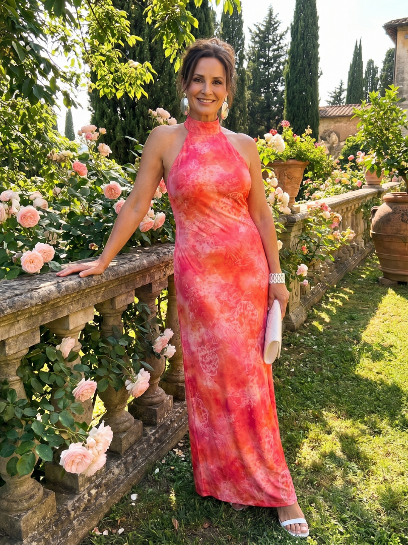 Coraline | Maxikleid mit Neckholder-Ausschnitt und Print-Muster