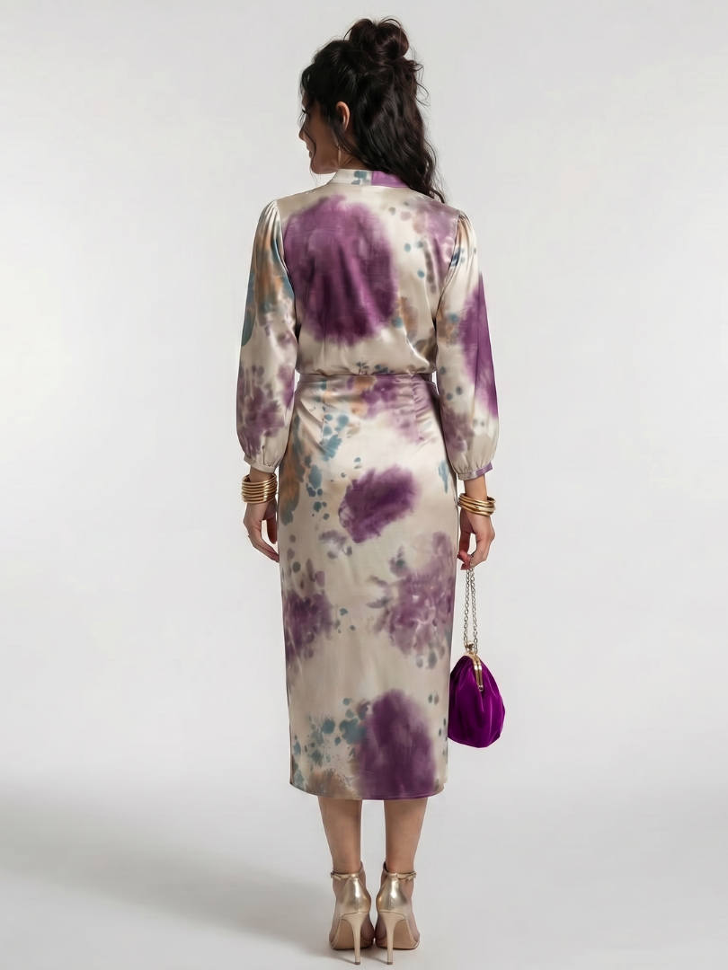 Valentina | Midikleid mit gekreuztem Wickel-Taillenband und Print