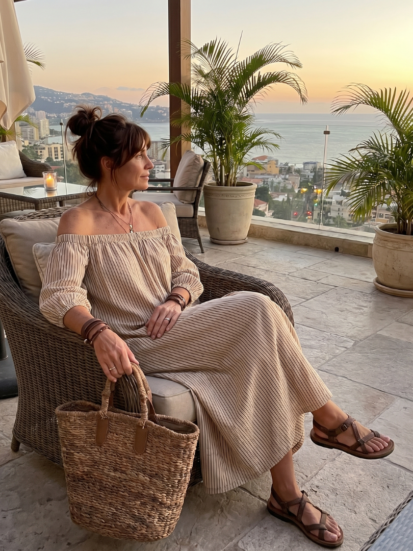 Euphemia | Maxikleid mit Streifenmuster und Schulterfrei