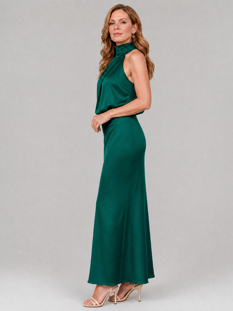 Nopal | Ärmelloses Midikleid mit drapiertem hohem Ausschnitt