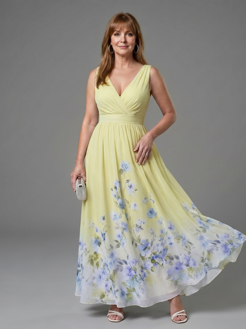 Clarissa | Ärmelloses Midikleid mit V-Ausschnitt und zartem Blumensaum