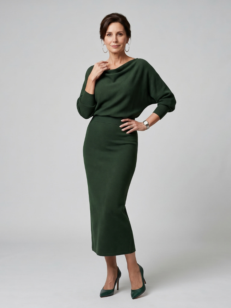 Romy | Midikleid mit drapiertem Ausschnitt und figurbetontem Rock