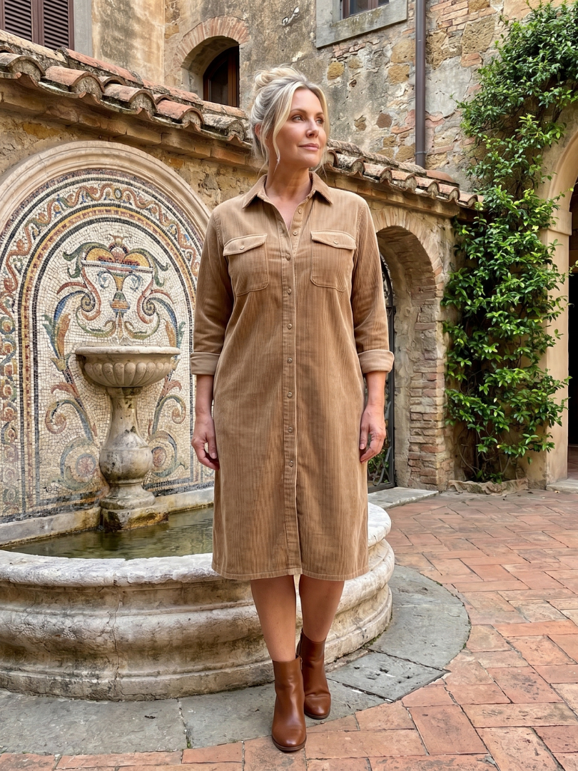 Pema | Langärmliges Midikleid mit aufgesetzten Taschen