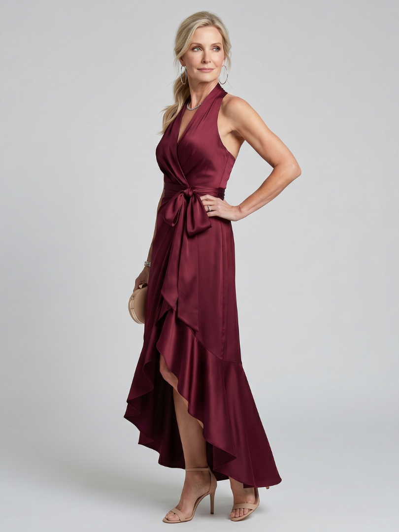 Honora | Midikleid mit Wickeloptik, Neckholder und asymmetrischem Saum