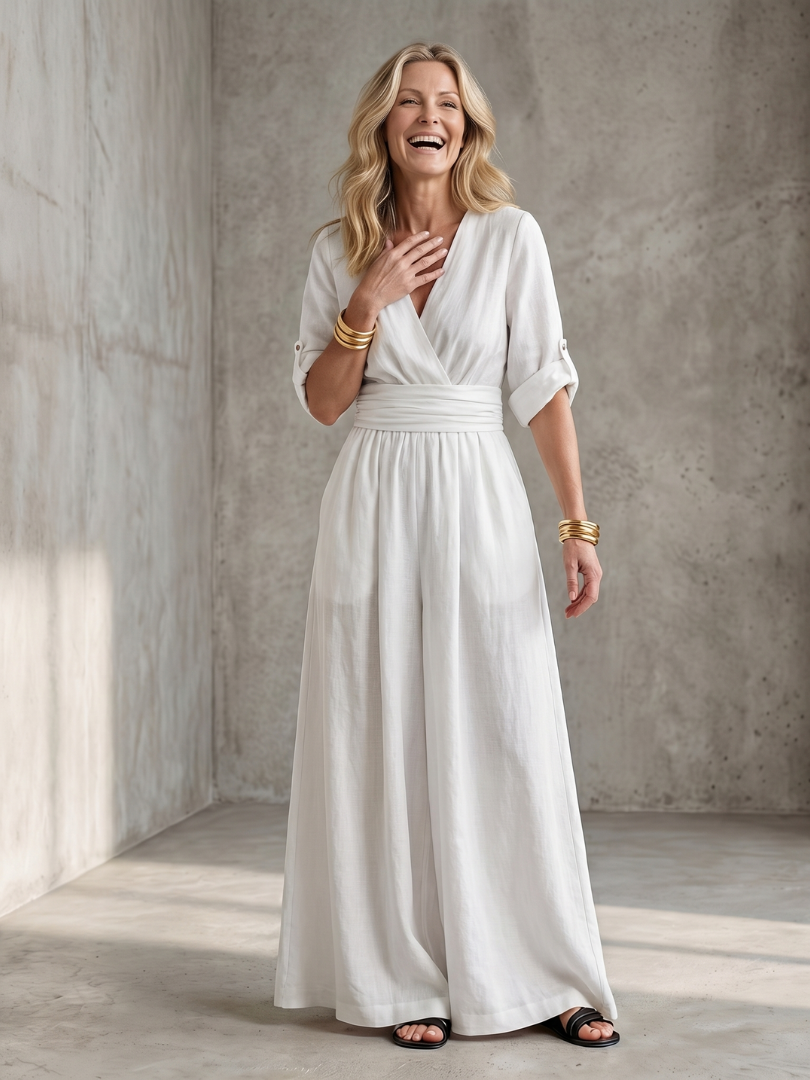 Wanda | Vorne gekreuzter Jumpsuit mit weiten Beinen