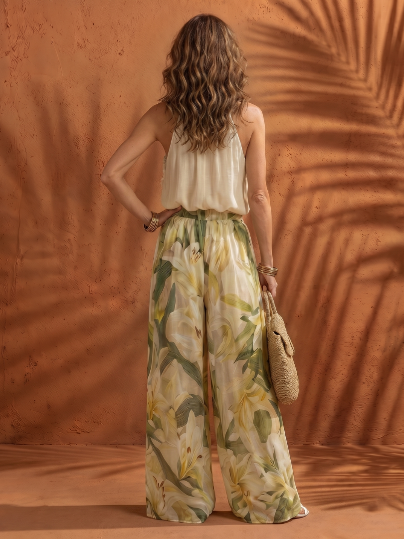 Solange | Set mit Neckholder-Bluse und geblümter, weiter Hose