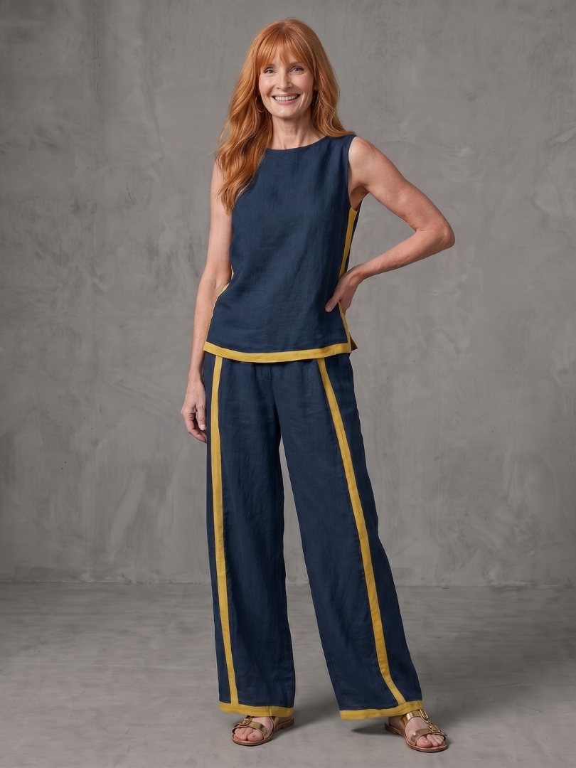 Inara | Set aus ärmellosem Top und weiter Kontrast-Hose