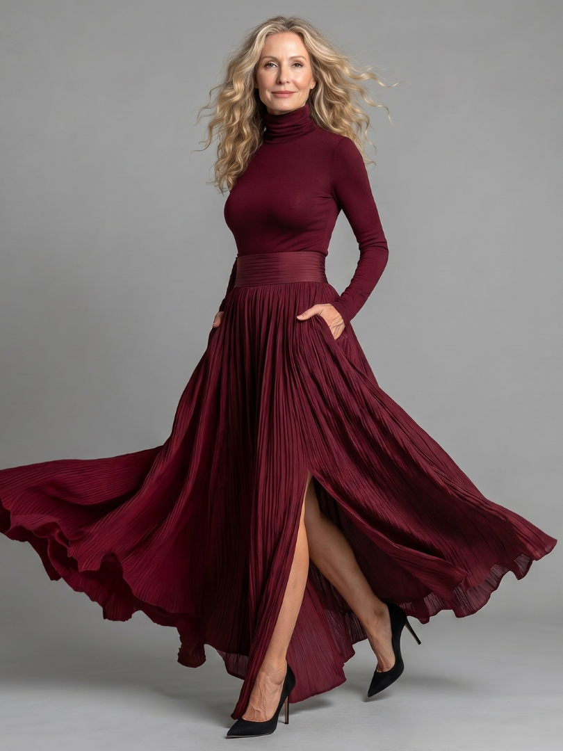 Lana | Langärmliges Midikleid mit Rollkragen und betonter Taille