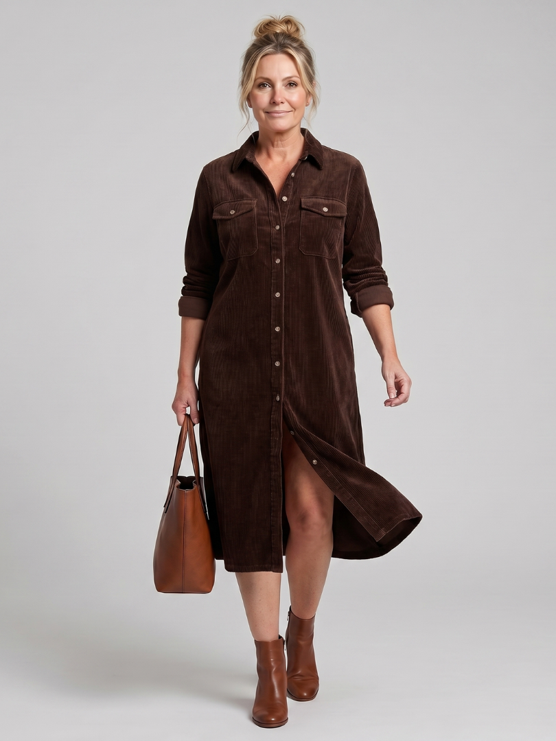 Pema | Langärmliges Midikleid mit aufgesetzten Taschen