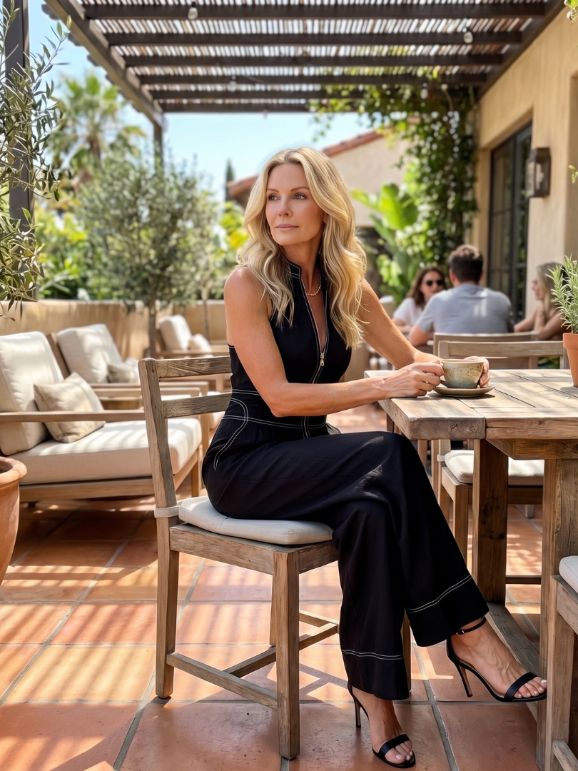 Dara | Jumpsuit mit Reißverschluss und Kontrastnähten, weites Bein