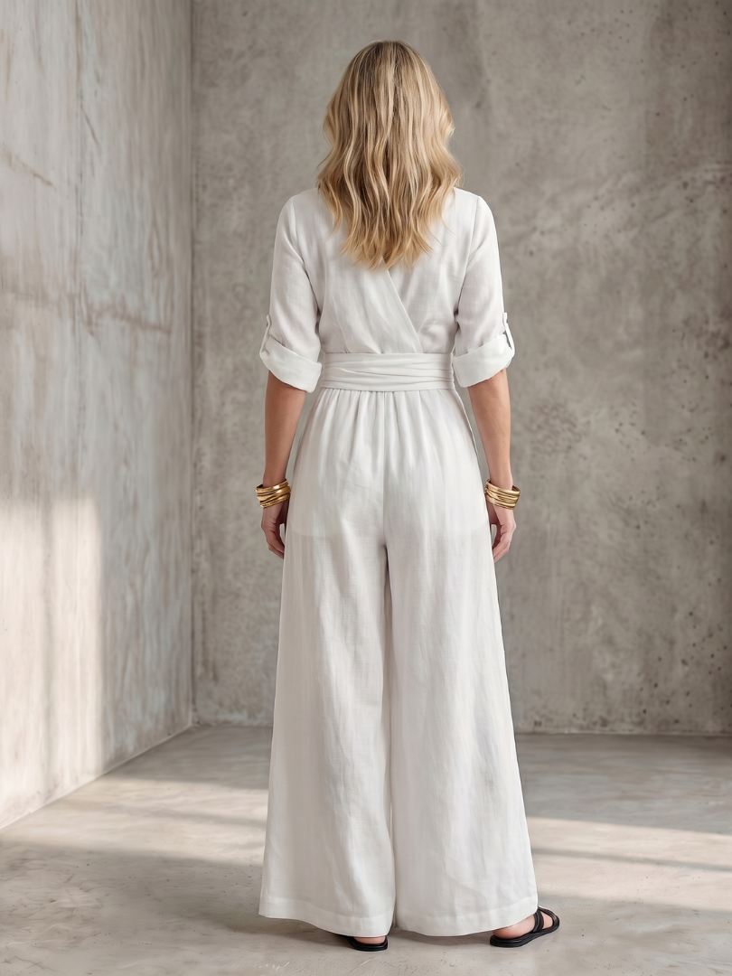 Wanda | Vorne gekreuzter Jumpsuit mit weiten Beinen