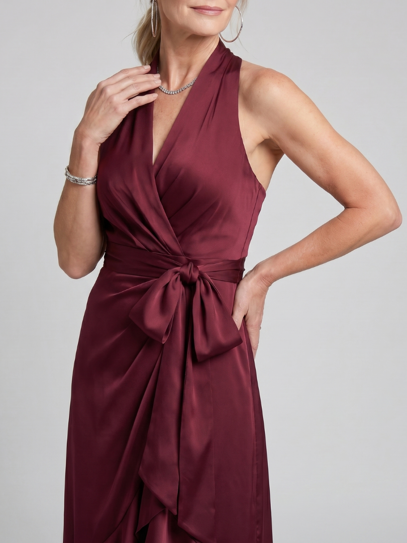 Honora | Midikleid mit Wickeloptik, Neckholder und asymmetrischem Saum