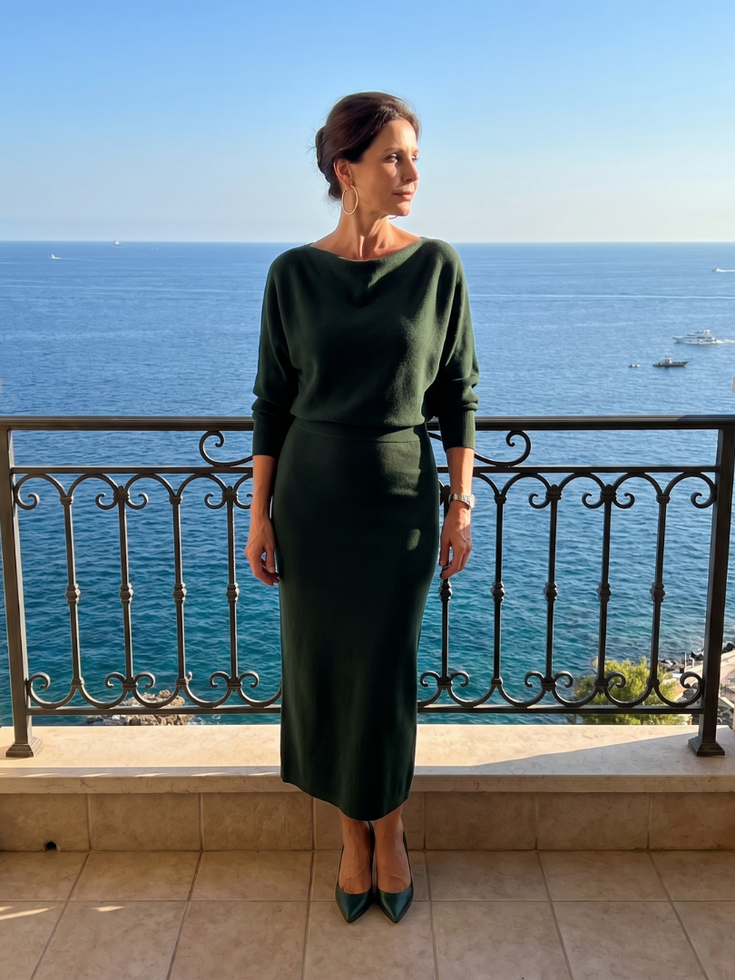 Romy | Midikleid mit drapiertem Ausschnitt und figurbetontem Rock