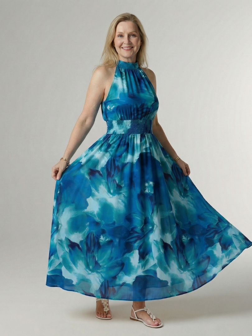 Sylin | Midikleid mit gerafftem Neckholder-Ausschnitt