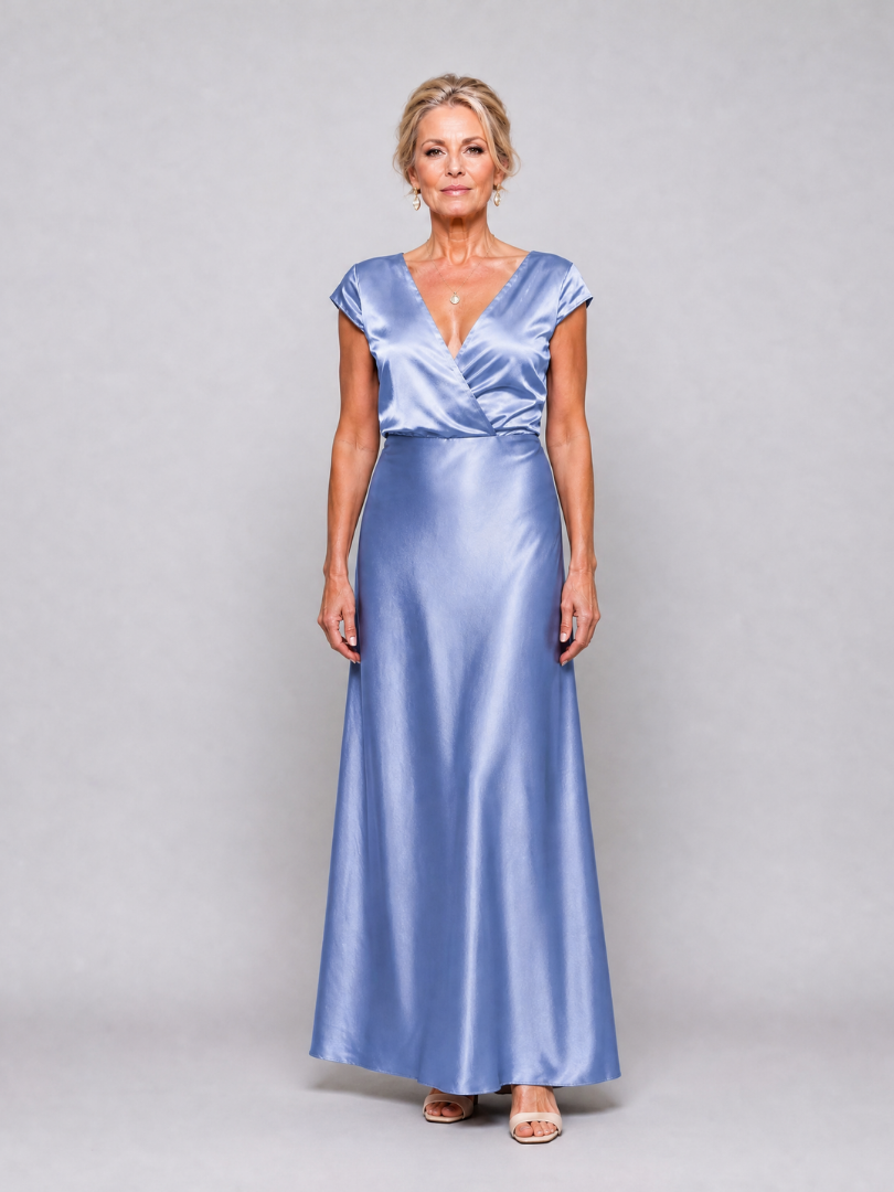 Samouse | Maxikleid mit kurzen Puffärmeln und Wickeloberteil