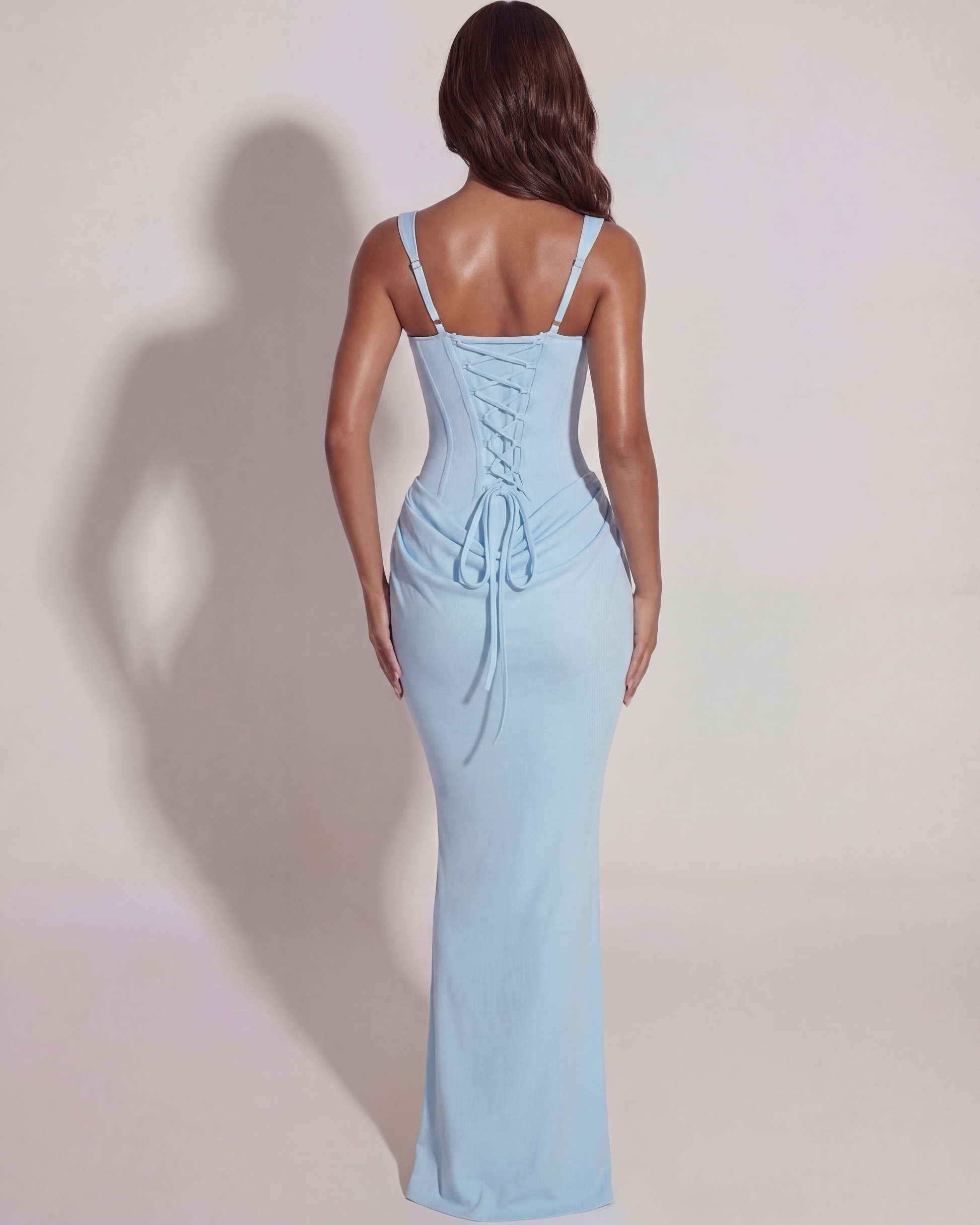 Eleonora maxiklänning i satin – Babyblå – vy 7