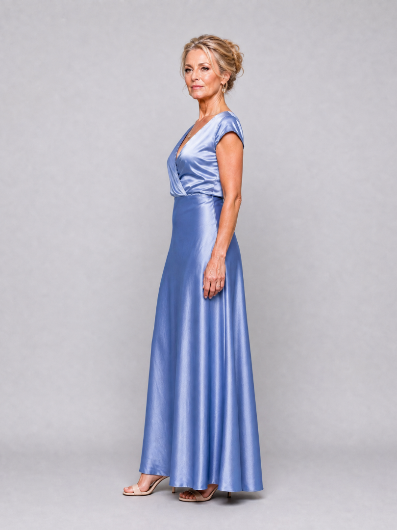 Samouse | Maxikleid mit kurzen Puffärmeln und Wickeloberteil