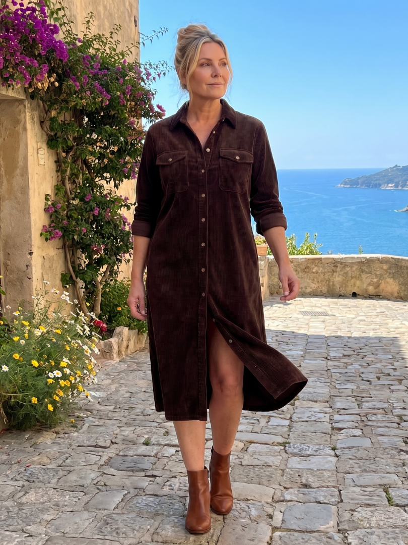 Pema | Langärmliges Midikleid mit aufgesetzten Taschen