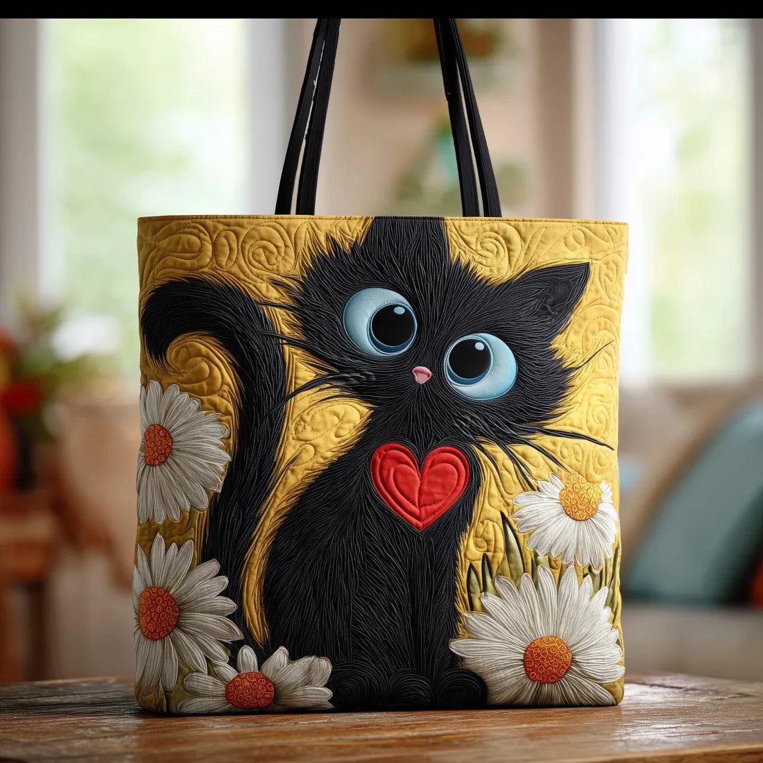 Shopper Schwarze Katze mit Gänseblümchen – Ansicht 2
