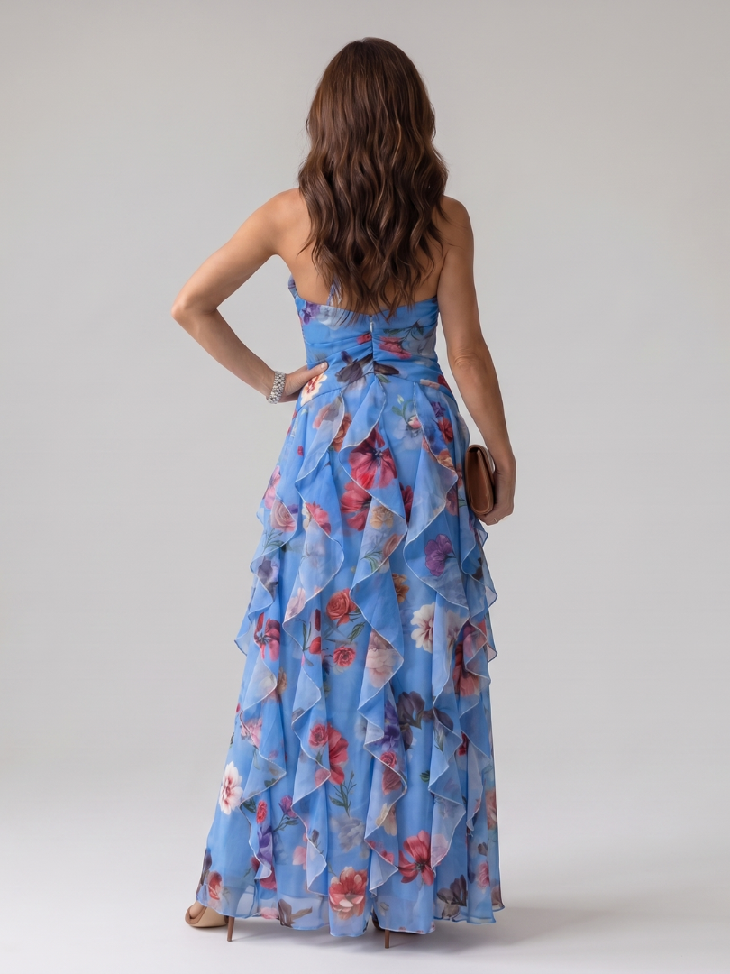 Nori | Maxikleid mit Neckholder, gerafftem Oberteil und Blumenmuster