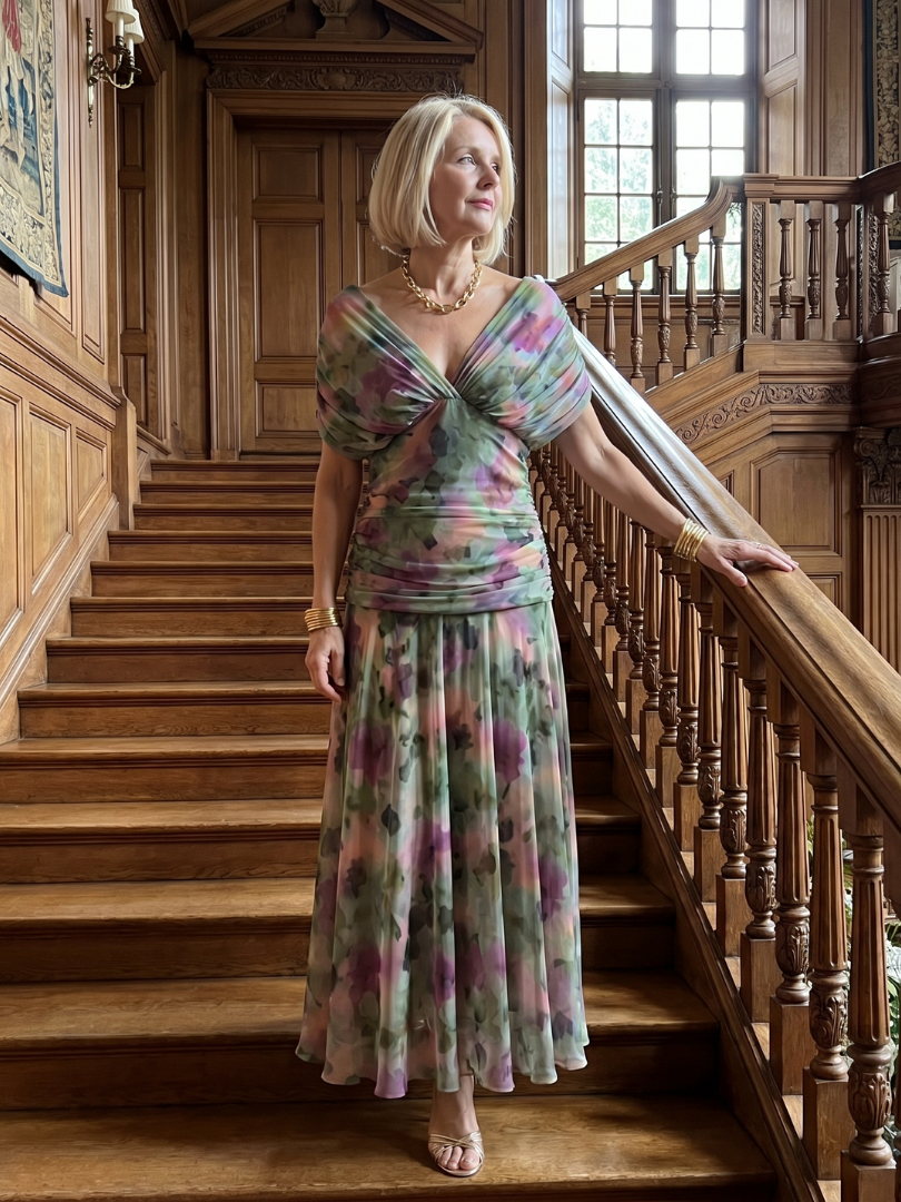 Calen | Schulterfreies Midikleid mit fließendem Fall