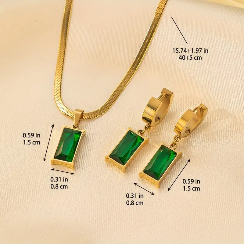 Emerald-Look Schmuckset – Ansicht 6