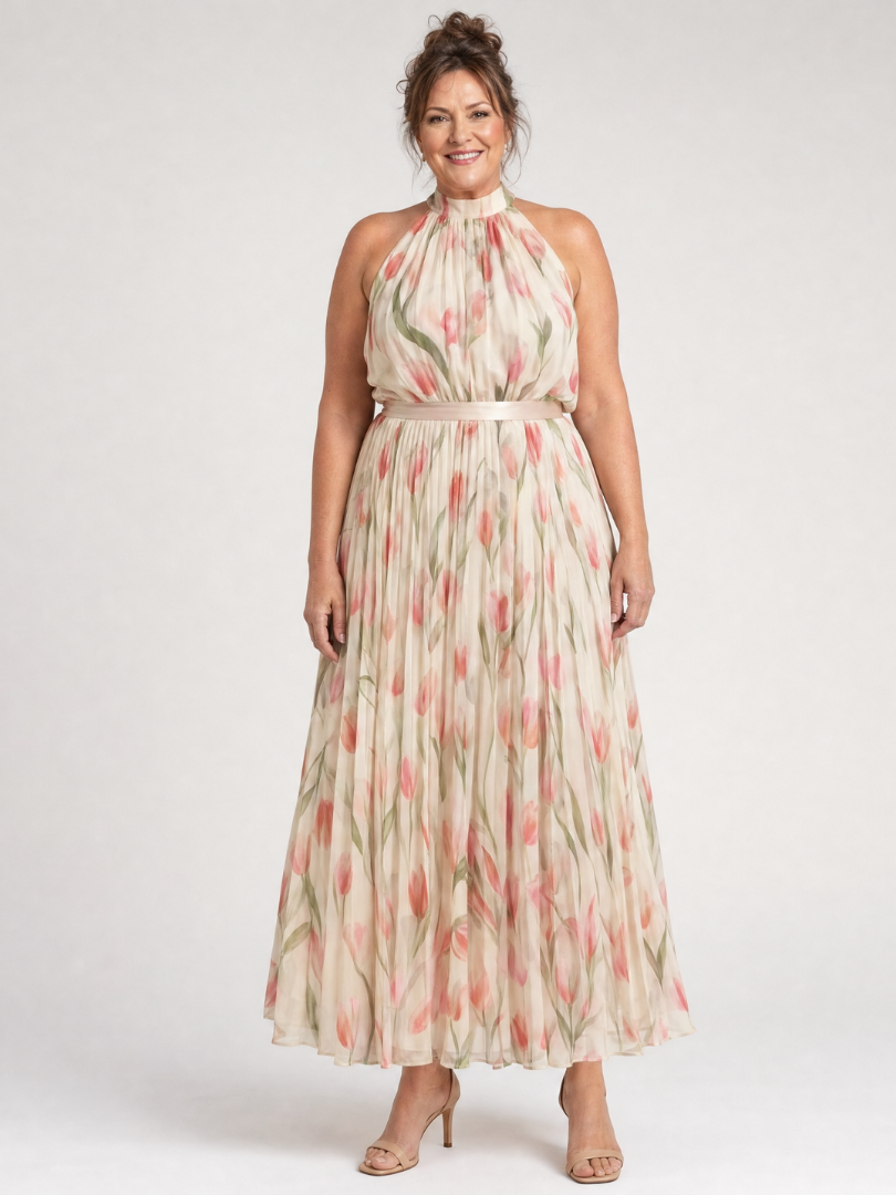 Aurelle | Midikleid mit Neckholder-Ausschnitt und Blumenmuster