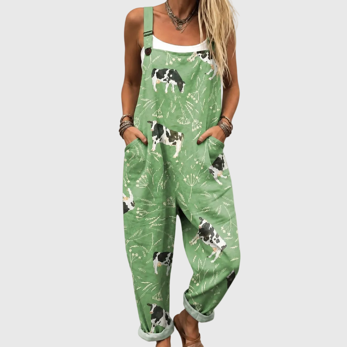 Grüner Kuh-Jumpsuit