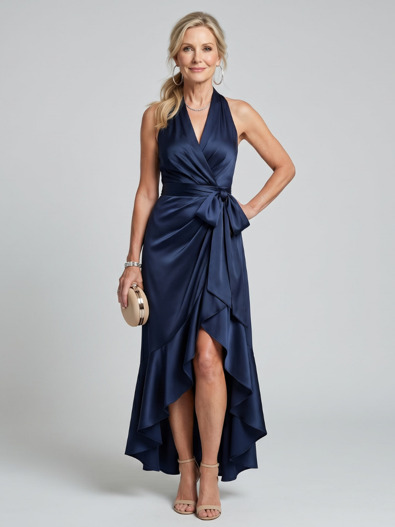 Honora | Midikleid mit Wickeloptik, Neckholder und asymmetrischem Saum