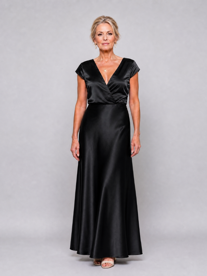 Samouse | Maxikleid mit kurzen Puffärmeln und Wickeloberteil
