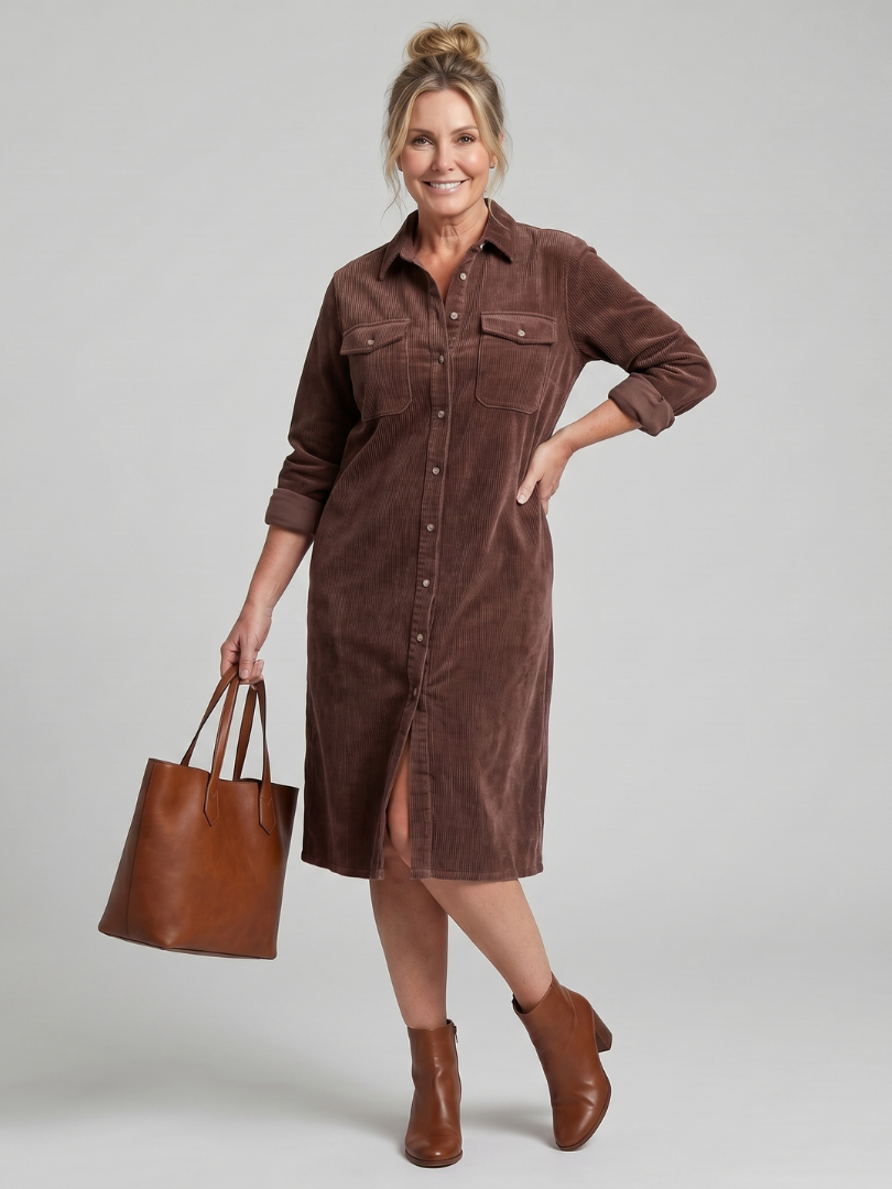 Pema | Langärmliges Midikleid mit aufgesetzten Taschen