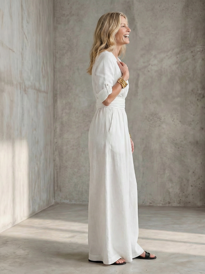 Wanda | Vorne gekreuzter Jumpsuit mit weiten Beinen