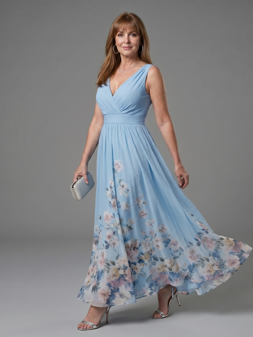 Clarissa | Ärmelloses Midikleid mit V-Ausschnitt und zartem Blumensaum