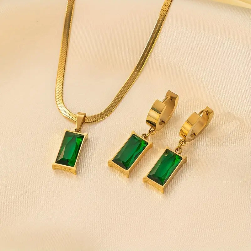 Emerald-Look Schmuckset – Ansicht 2