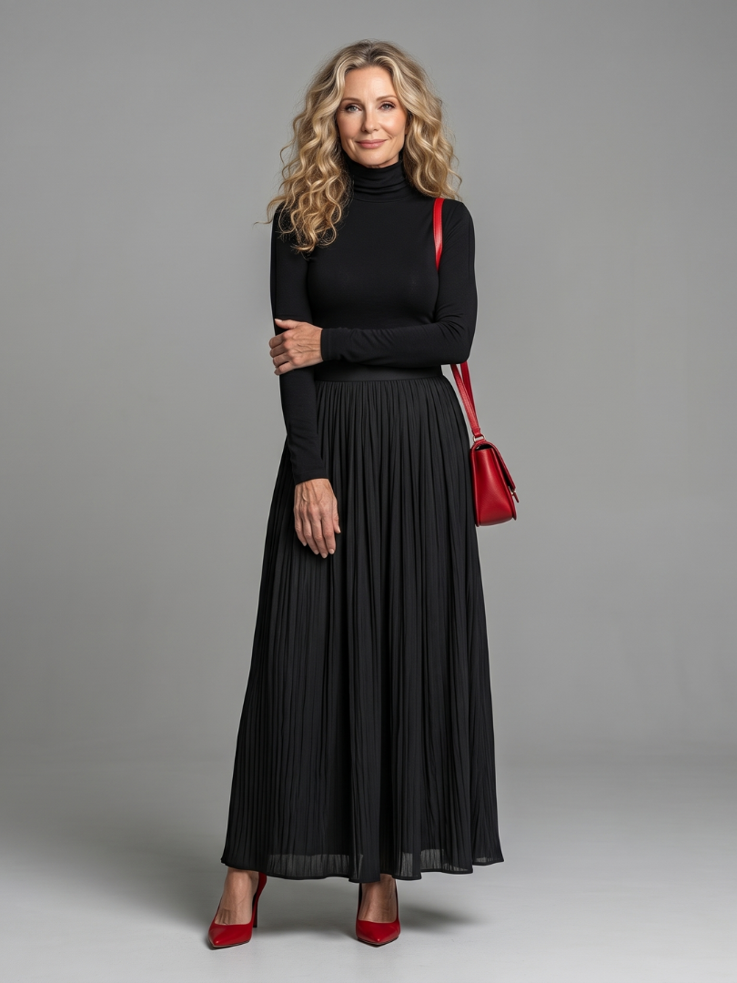 Lana | Langärmliges Midikleid mit Rollkragen und betonter Taille