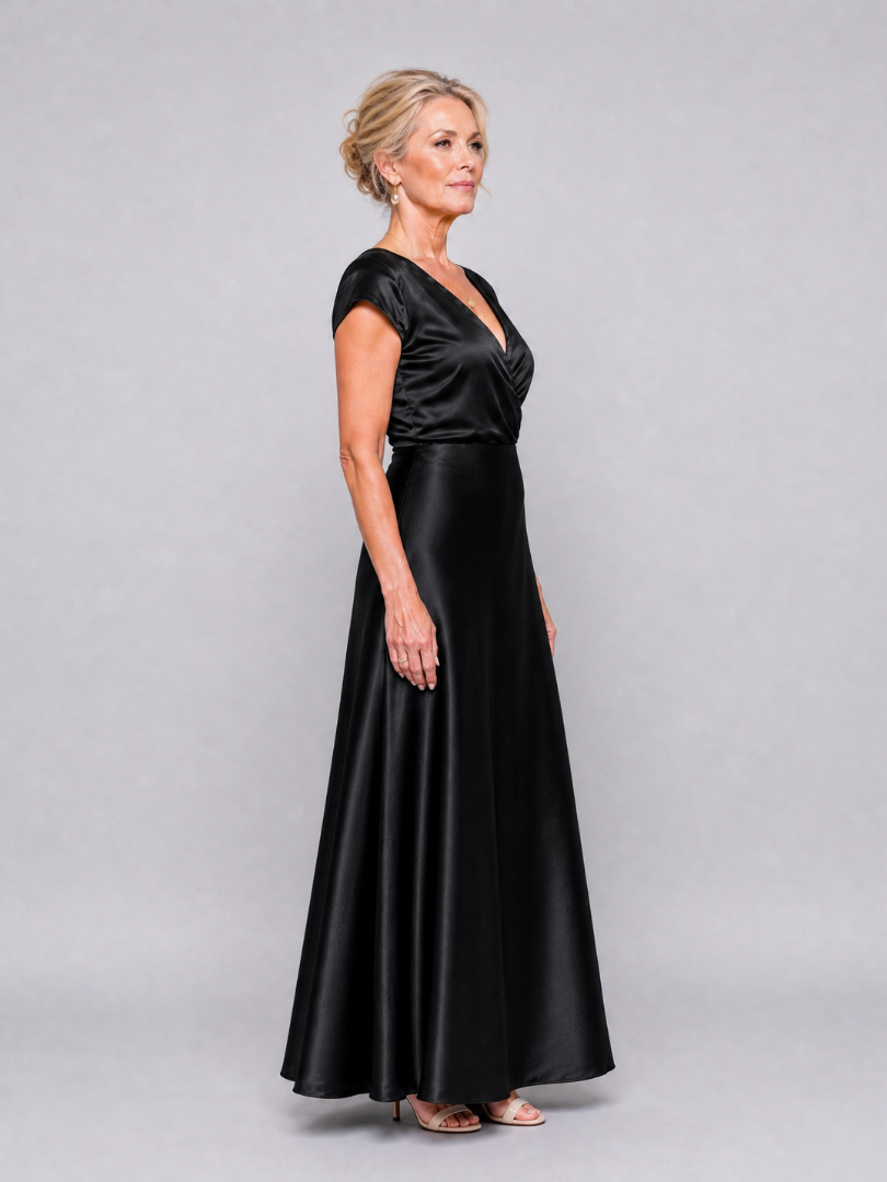 Samouse | Maxikleid mit kurzen Puffärmeln und Wickeloberteil