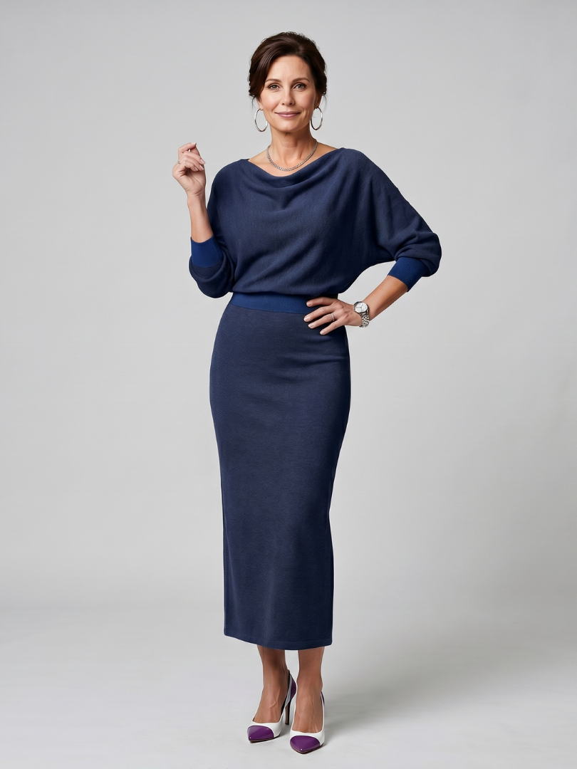 Romy | Midikleid mit drapiertem Ausschnitt und figurbetontem Rock