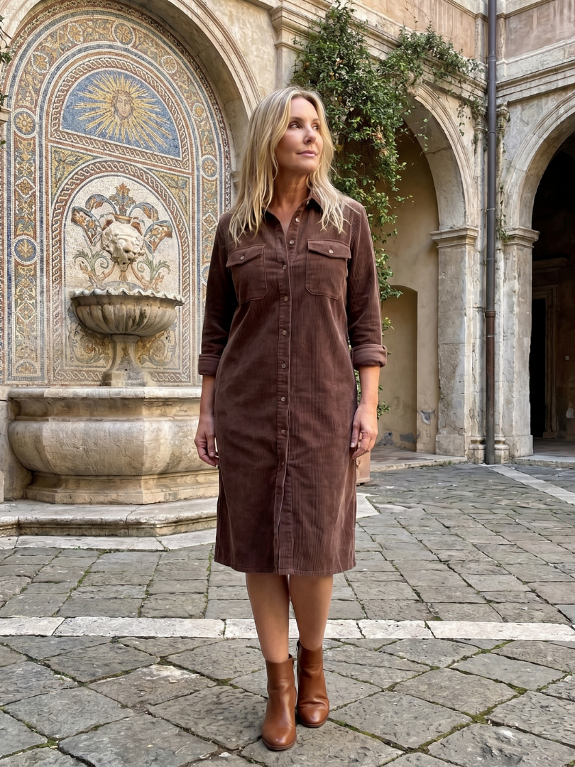 Pema | Langärmliges Midikleid mit aufgesetzten Taschen