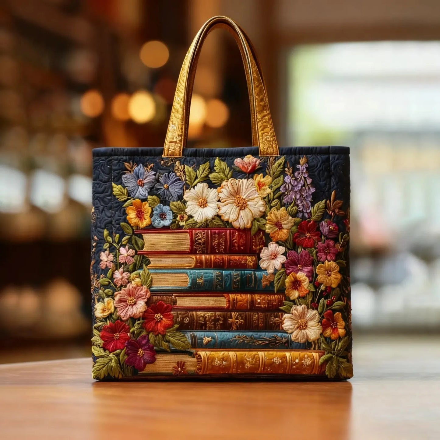Shopper Blumendruck und Bücher – Ansicht 3