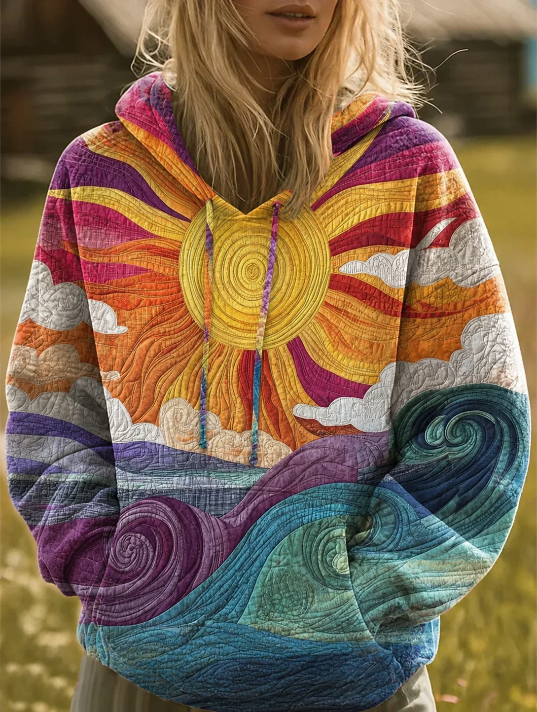 Mira Vintage-Kapuzenpulli mit Patchwork – Ansicht 3