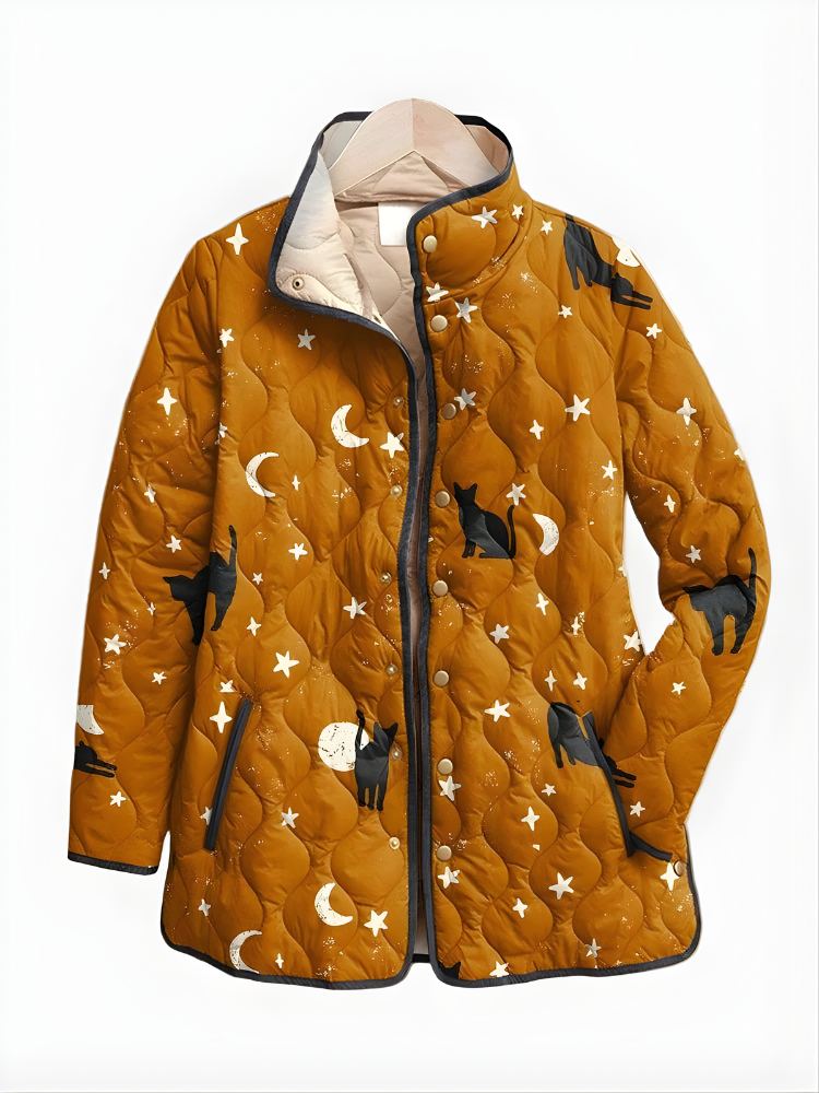 Maya Schwarze Steppjacke mit Katzenmuster – Ansicht 9