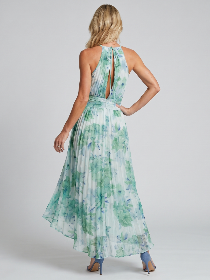 Portia | Plissiertes Midikleid mit Neckholder und zartem Blumenmuster
